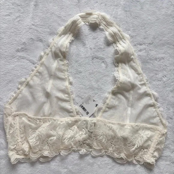 FREE PEOPLE INTIMATELY Last Dance Ivory Lace Halter Bralette--XL - Picture 13 of 16